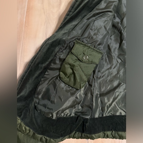 Vintage Free People Army Green Puffer Jacket with Velvet Trim Size 12 - Picture 7 of 9